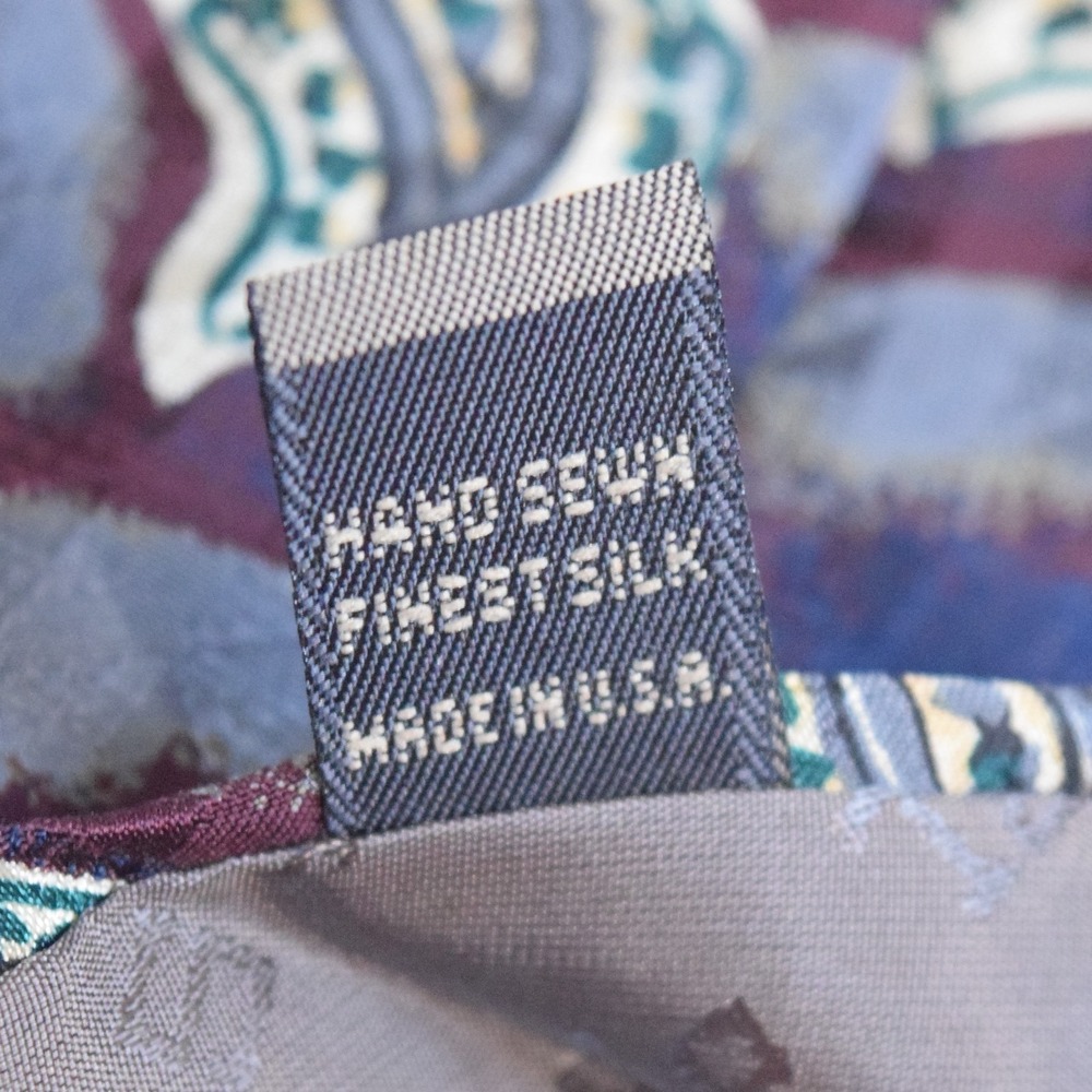 Robert Talbott Nordstrom Burgundy Teal Paisley USA Hand Sewn Vintage Silk Tie - Picture 9 of 9